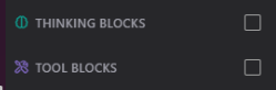 Settings panel showing the Thinking Blocks and Tool Blocks toggles