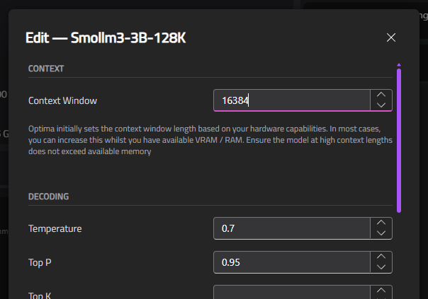 Executor parameter editor showing GPU layers and other configuration fields